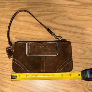 Coach suede wristlet with blue trim